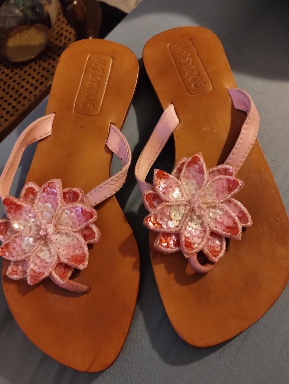 Ladies Mystic Floral Pink Leather Sandals Sz 7